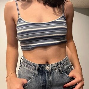 SHEIN Blue and White Striped Crop Top